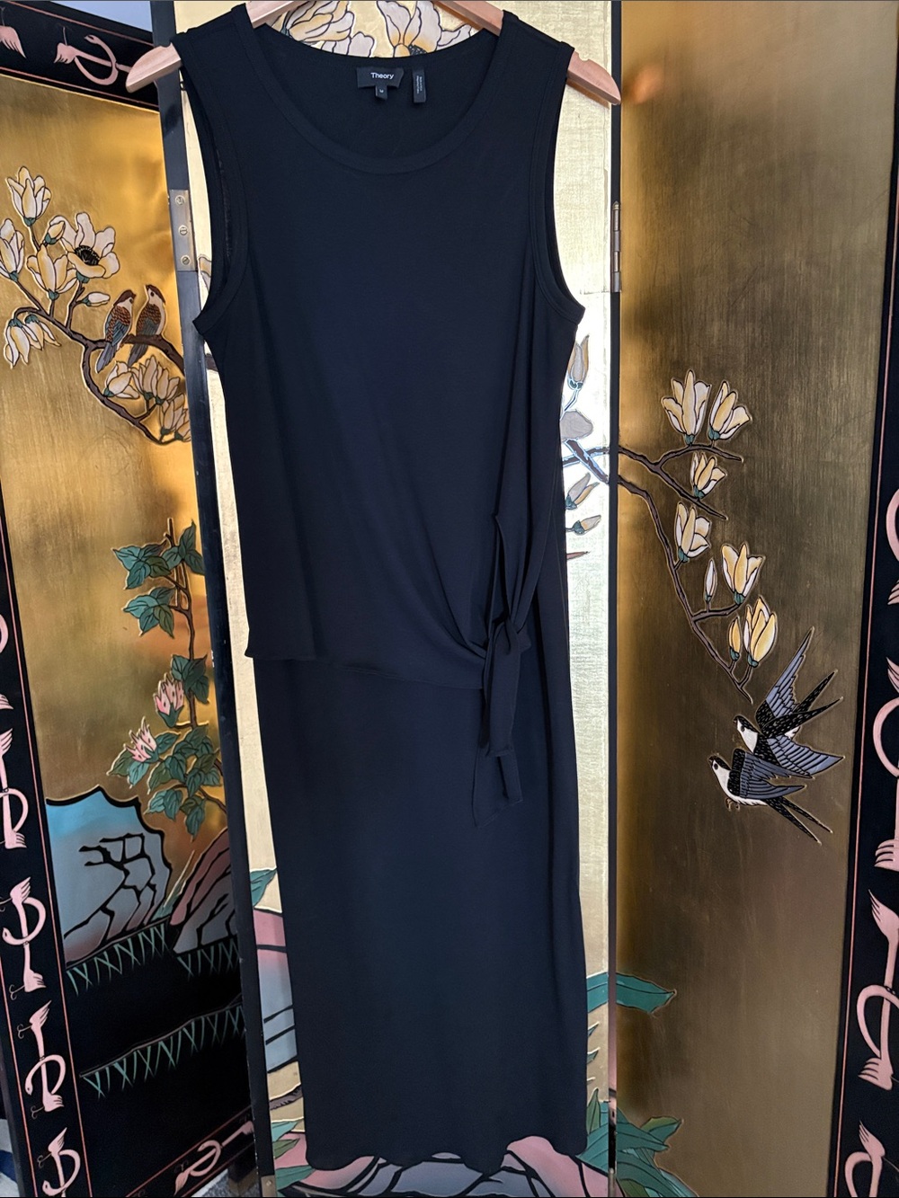 Theory Black Sleeveless Tie-Detail Midi Dress